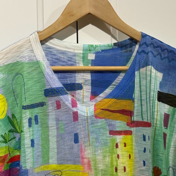 Graphic Tropical Print Top Short Sleeves Size 1X - Picture 4 of 7